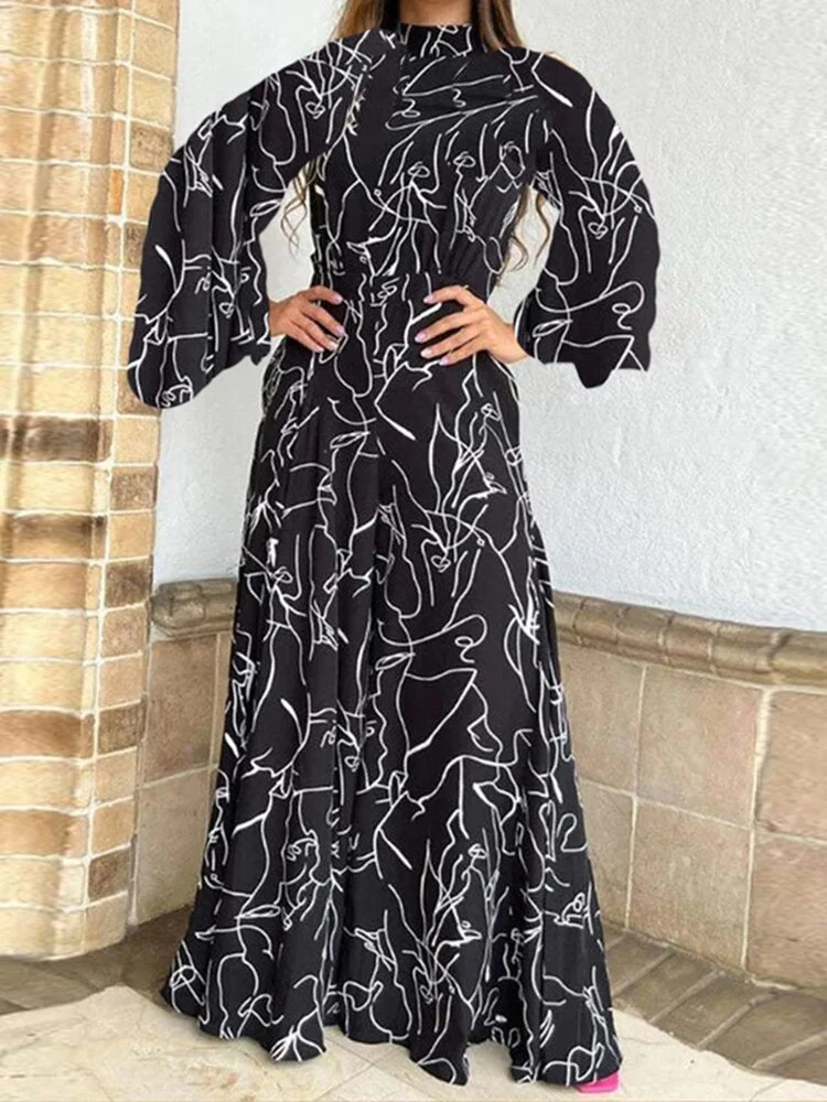 Spring Autumn Women's Elegant Print Long Sleeve Loose Jumpsuit 2023 Casual O-neck Pocket Wide Leg Jumpsuit Woman Party Jumpsuit