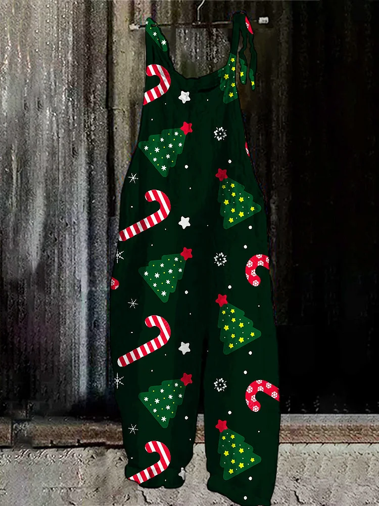 Christmas Christmas Tree Print Vintage Casual Jumpsuit-mysite