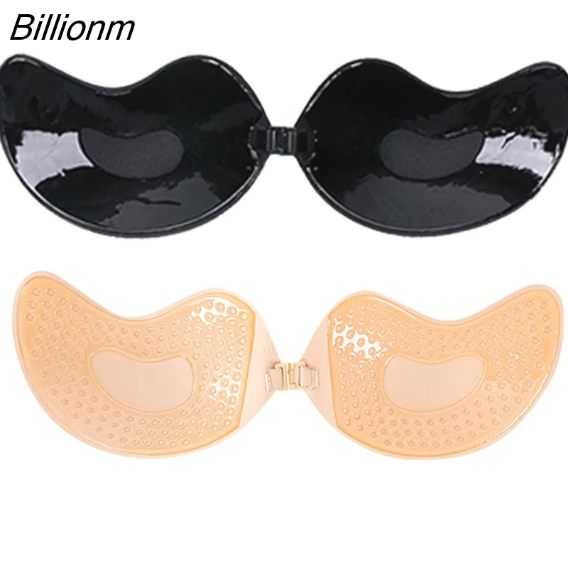 Billionm Sexy Women Invisible Push Up Bra Self-Adhesive Silicone Bust Front Closure Sticky Bra Black Skin Backless Strapless Bra