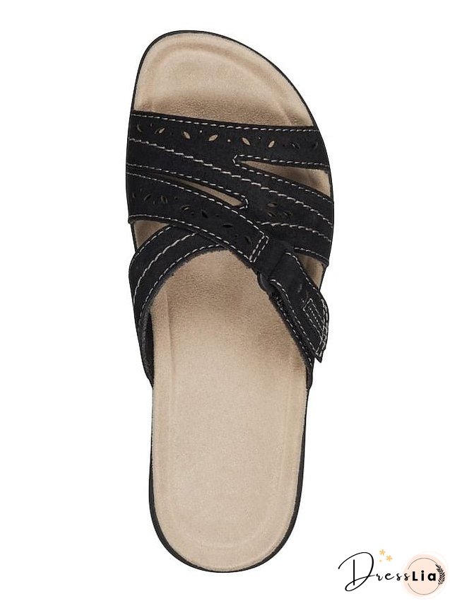 Women's Sandals Slippers Boho Bohemia Beach Flat Sandals Outdoor Slippers Daily Beach Wedge Heel Classic Casual Pu