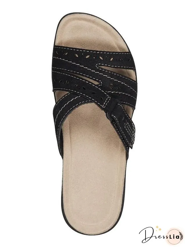 Women's Sandals Slippers Boho Bohemia Beach Flat Sandals Outdoor Slippers Daily Beach Wedge Heel Classic Casual Pu