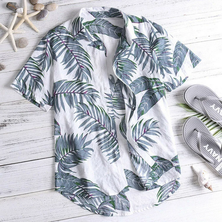 Men's Summer Hawaiian Casual Tops Floral Beach Short Sleeve Shirts at Hiphopee