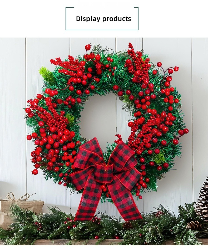 Tegooe Classic Red Plaid Bow Christmas Wreath - 16 Inch