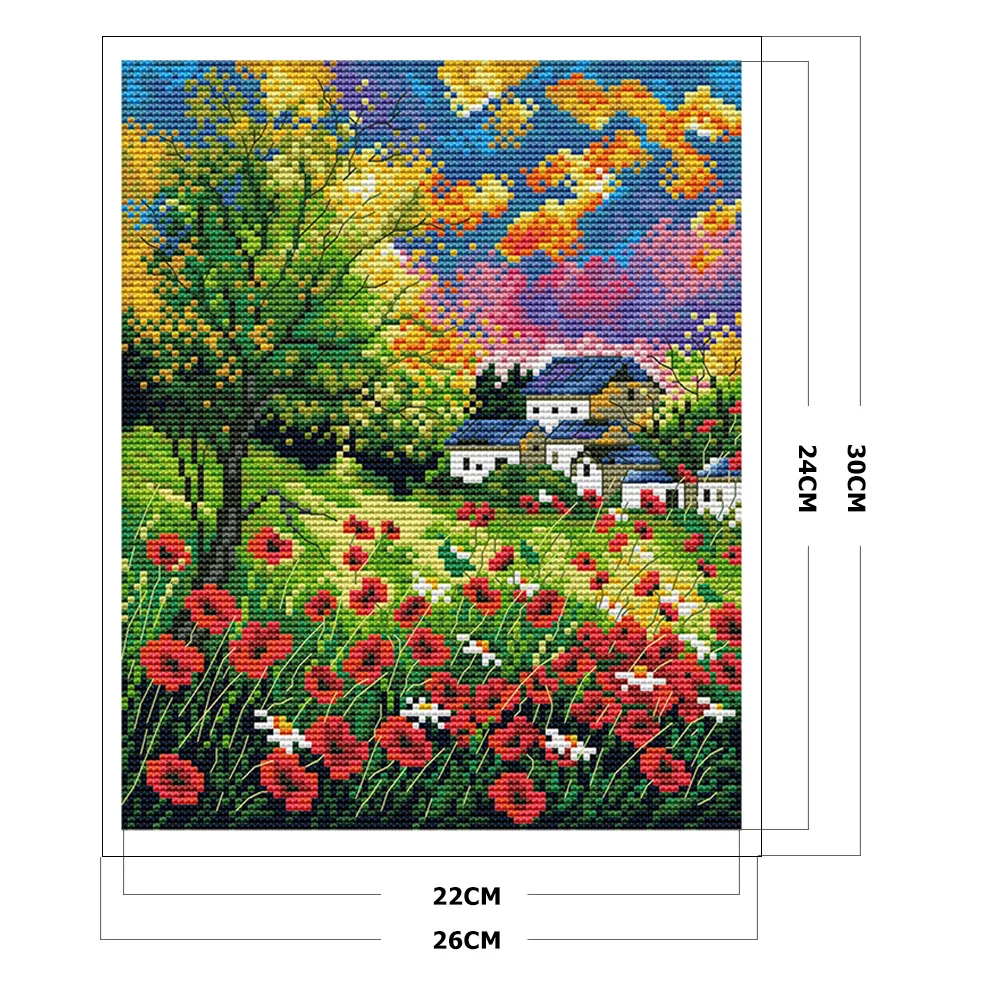 14CT Stamped Cross Stitch - Mountain Flower(Canvas|30*26CM)