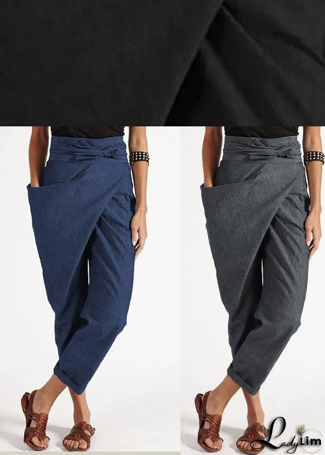 Handmade Red asymmetrical design High Waist Cotton Harem Summer Pants