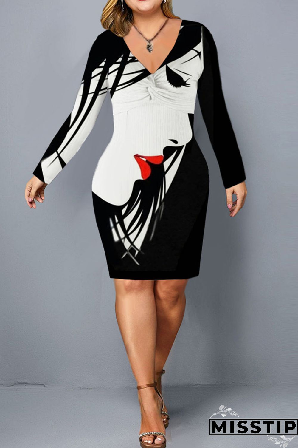 Colour Casual Print Patchwork V Neck Dresses