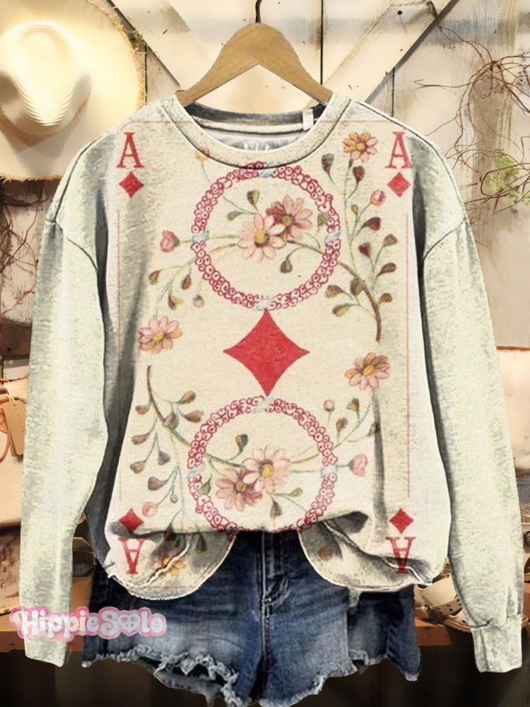Floral Playing Cards Art Print Sweatshirt Multicolor / S