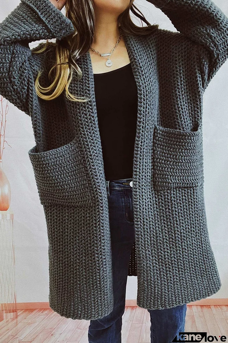 Large Pocket Open Front Cardigan