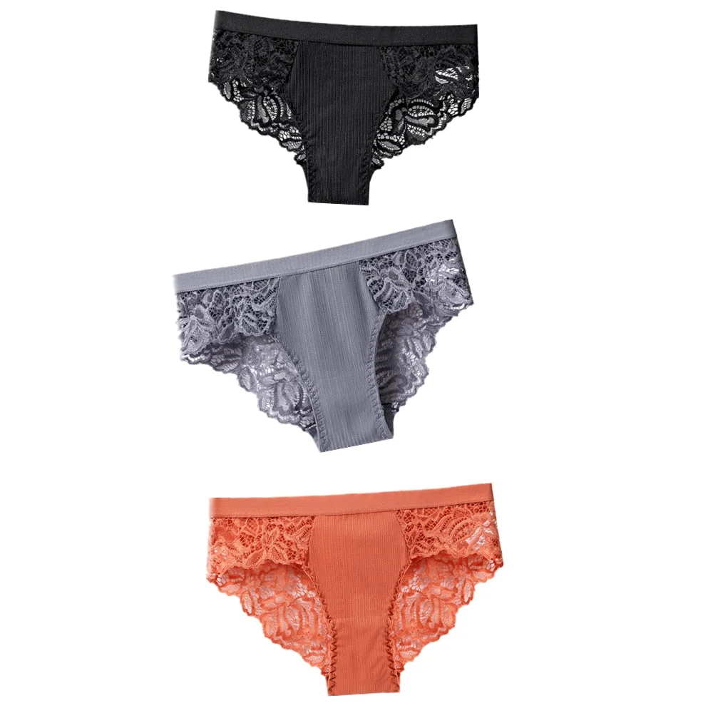 3Pcs Women Panties Sexy Lace Panties Seamless Low-waist Panties Woman Thong Transparent Hollow Out Underwear Female Briefs