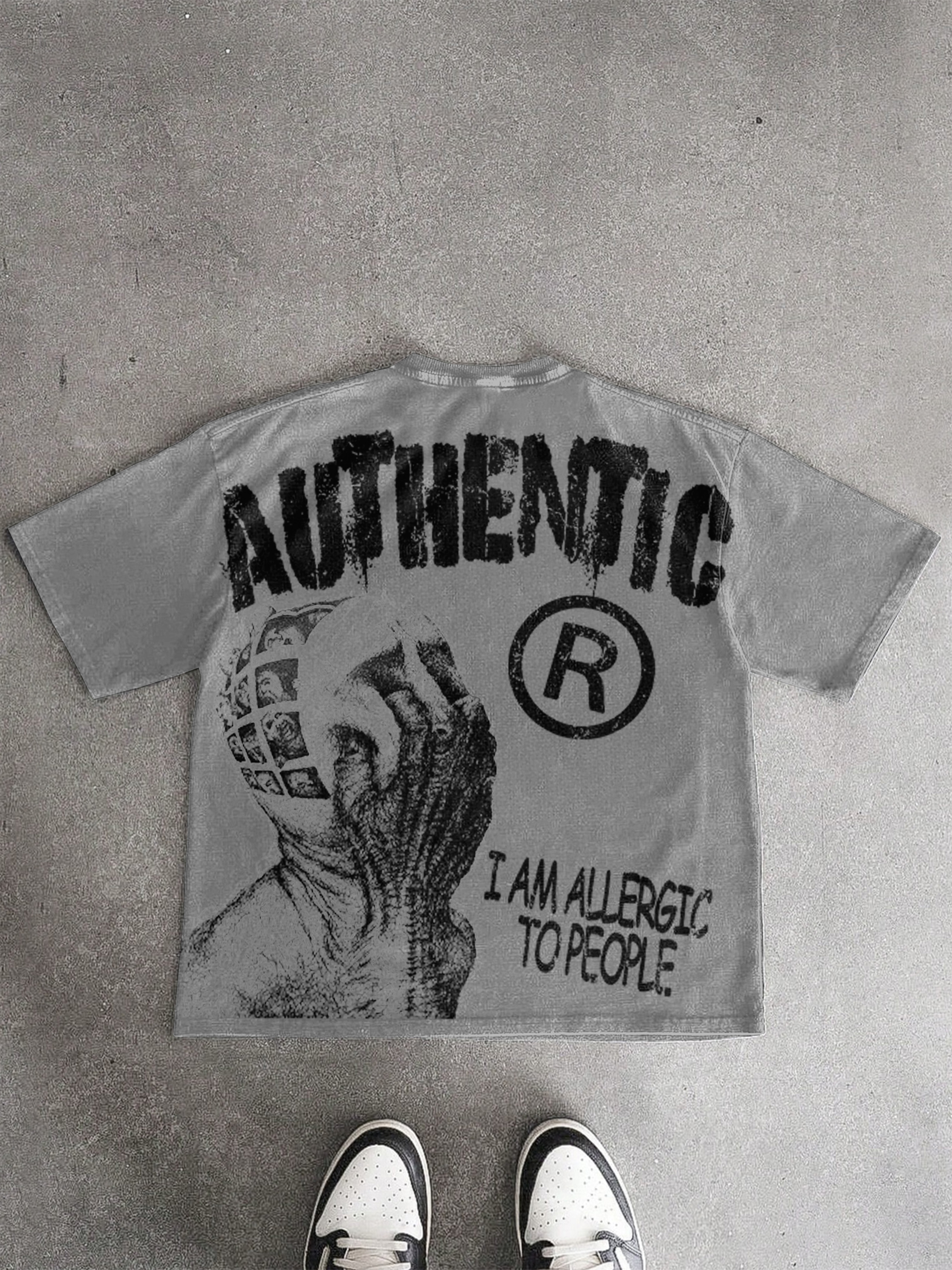 Vintage I Am Allergic To People Graphic Print Acid Wash T-shirt