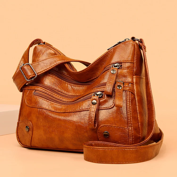 Vintage Soft Leather Shoulder Bag, Casual Crossbody Purse For Work