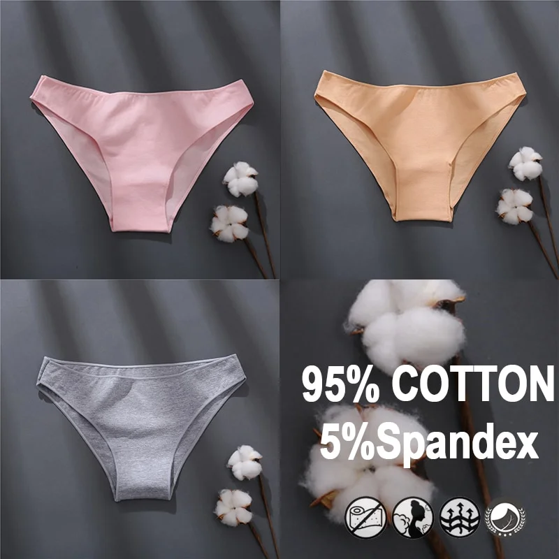 Billionm Women Sexy Cotton Panties Solid Color Underwear Simple Style Briefs Low Waist Breathable Panties Female Soft Intimates Lingerie
