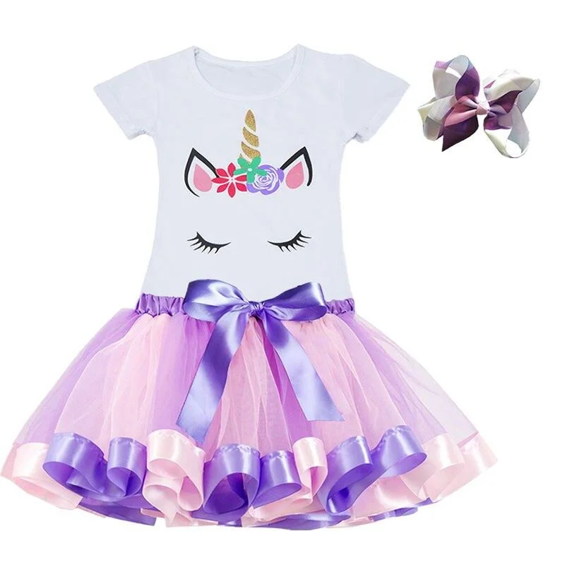 Unicorn Clothing Sets Baby Girls Clothes 2021 Summer Princess Party Unicorn Colorful tutu Dress Kids Birthday Ball Gown Dresses