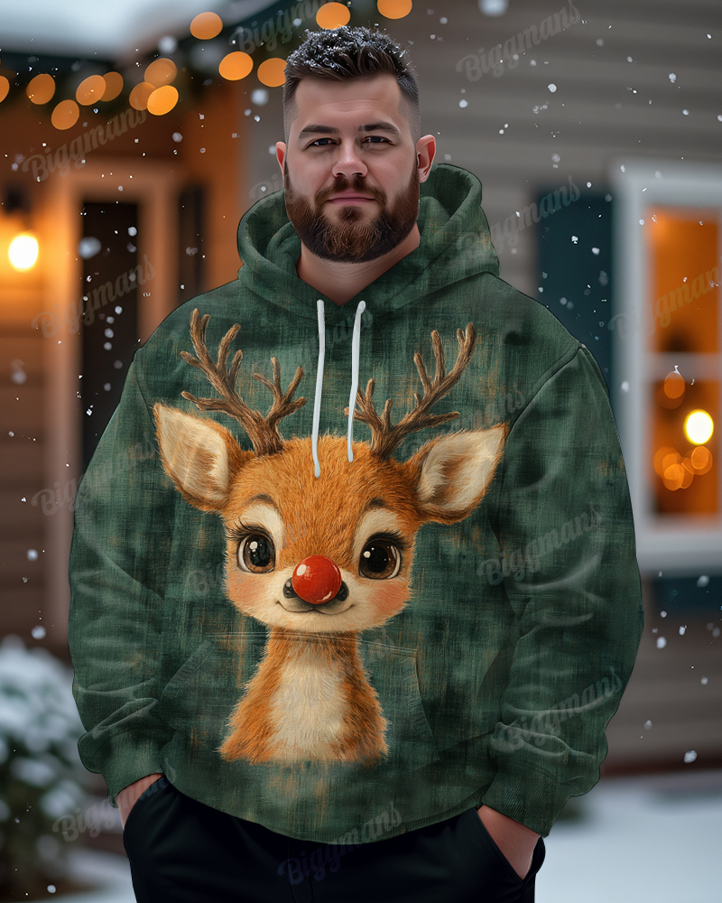 Men's Plus Size Christmas Green Deer Cartoon 3D Print Hoodie
