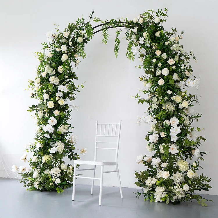 Luxury Pastoral Style Outdoor Wedding Arch Floral Set Green Plant White Rose Artificial Flower Arrangement +Shelf Flower Stand A7768
