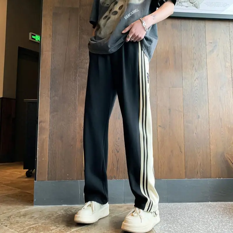 Thoval Man Sports Pants Thin with Zipper Pocket Trousers Summer Goth Striped Straight Sweatpants for Men Tracksuit Bottoms Harajuku Xxl