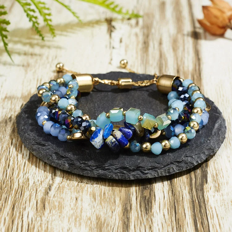 Olivenorma Colorful Natural Crystal Winding Multilayer Adjustable Bracelet 