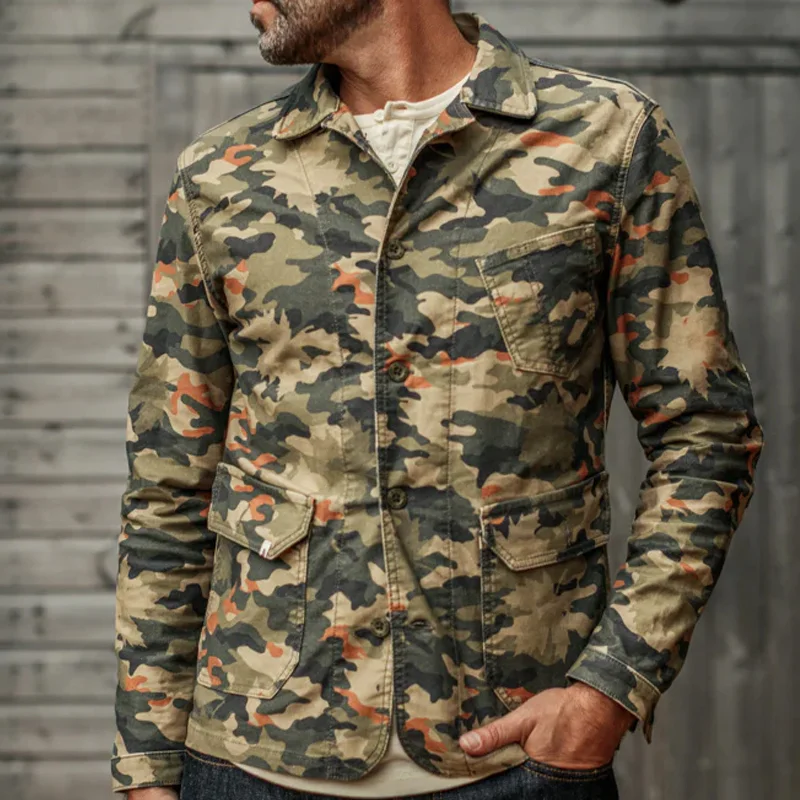 Casual Tailored Camouflage Print Long Sleeve Jacket
