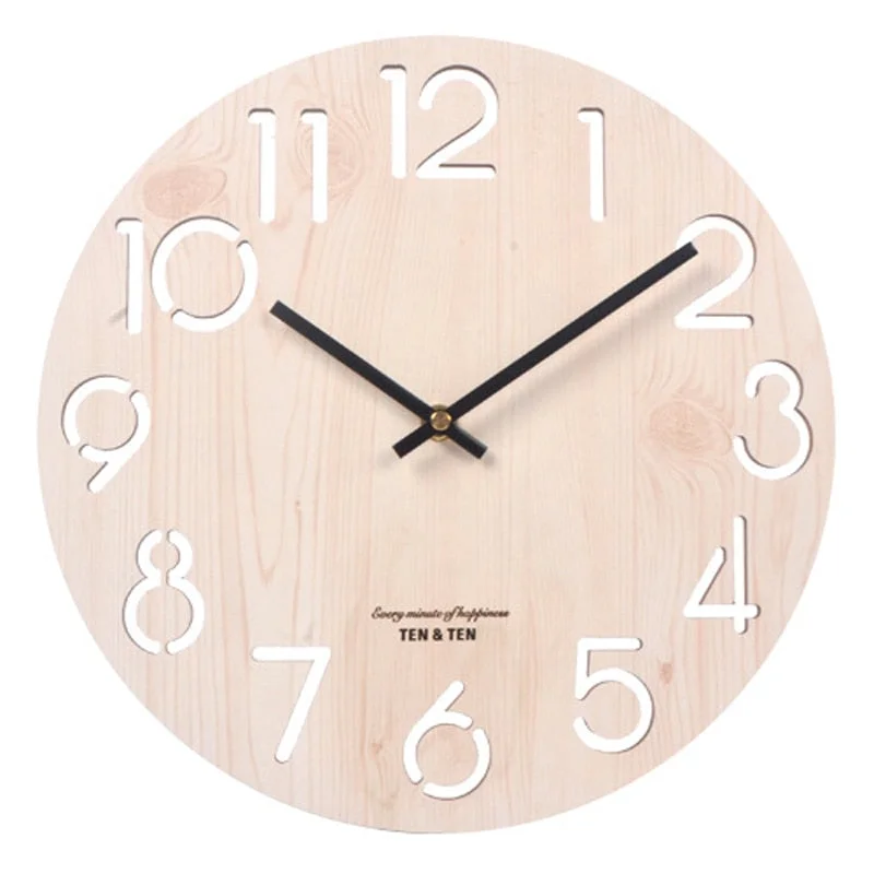 Wooden 3D Wall Clock Modern Design Nordic Brief Living Room Decoration Kitchen Clock Art Hollow Wall Watch Home Decor 12 inch