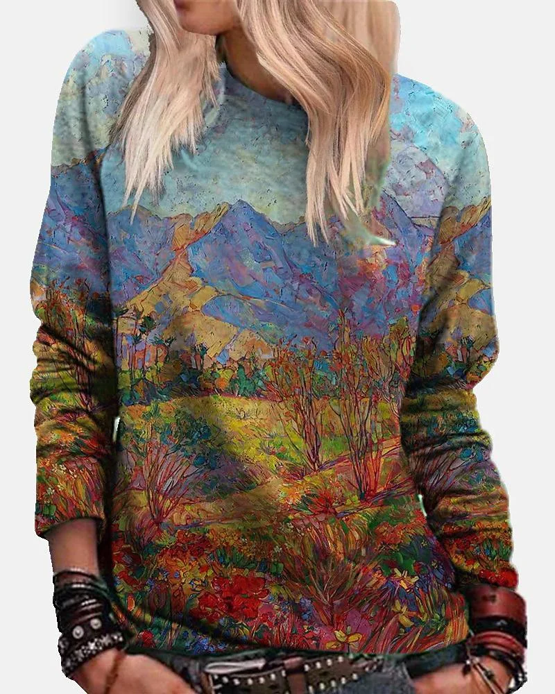Women's casual printed long-sleeved tops-111202