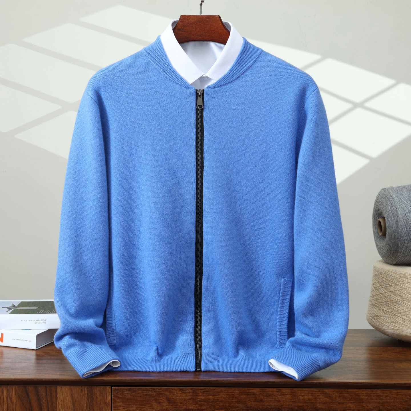 Men's Baseball-Style Cashmere Cardigan | Zip-Front Knit Jacket REAL SILK LIFE