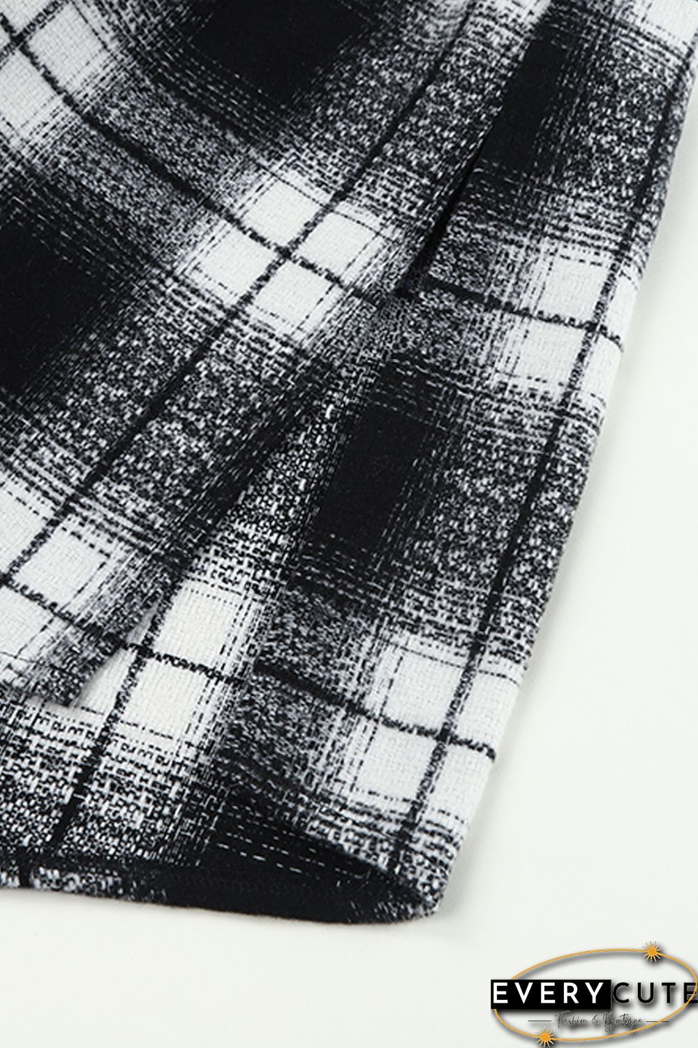Black Plaid Print Buttoned Pocketed Long Sleeve Long Coat
