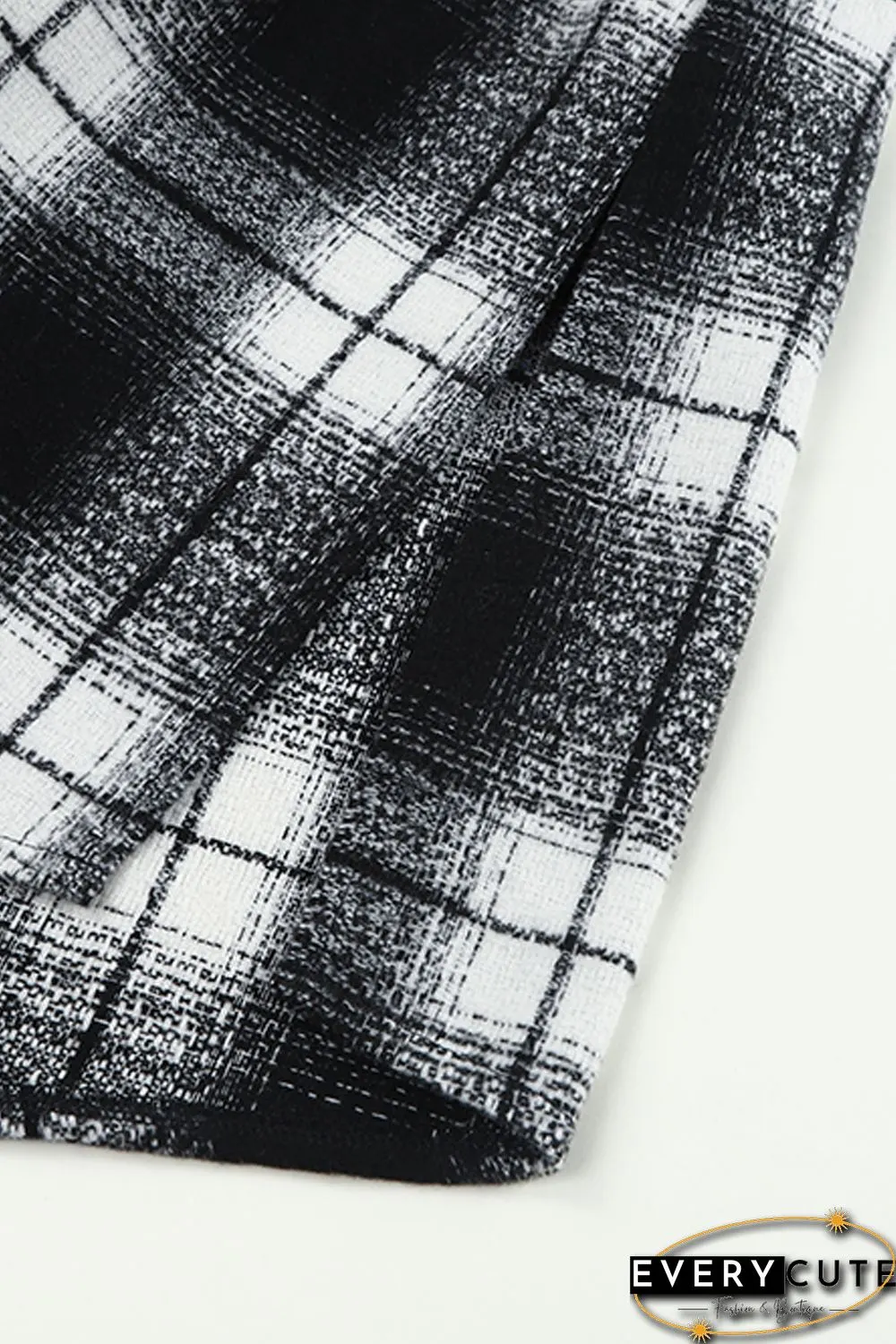 Black Plaid Print Buttoned Pocketed Long Sleeve Long Coat