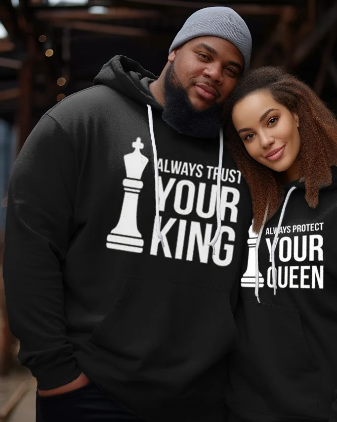 Couple Plus Size Simple Casual Retro Lover Your King Your Queen Long Sleeve Sweatshirt