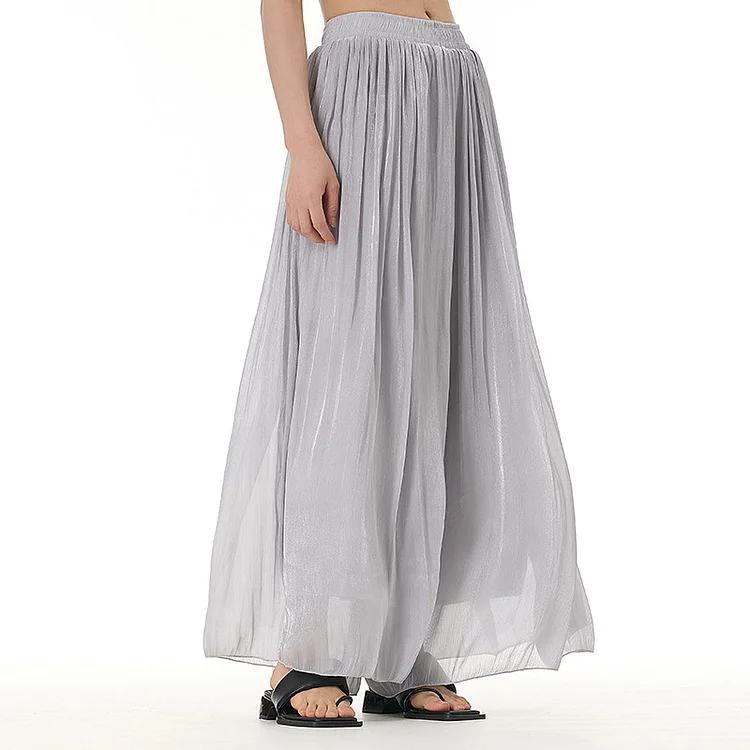 Women's Casual Loose Skirt Pants Sheer Wide Leg Long Elastic Waist Pant Street Style