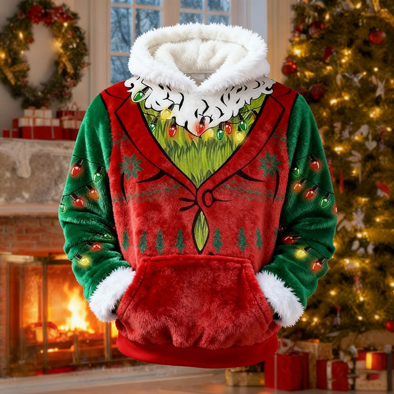 Men's Christmas Costume Tuxedo Pattern Art Cozy Plush Hoodie elevenforest