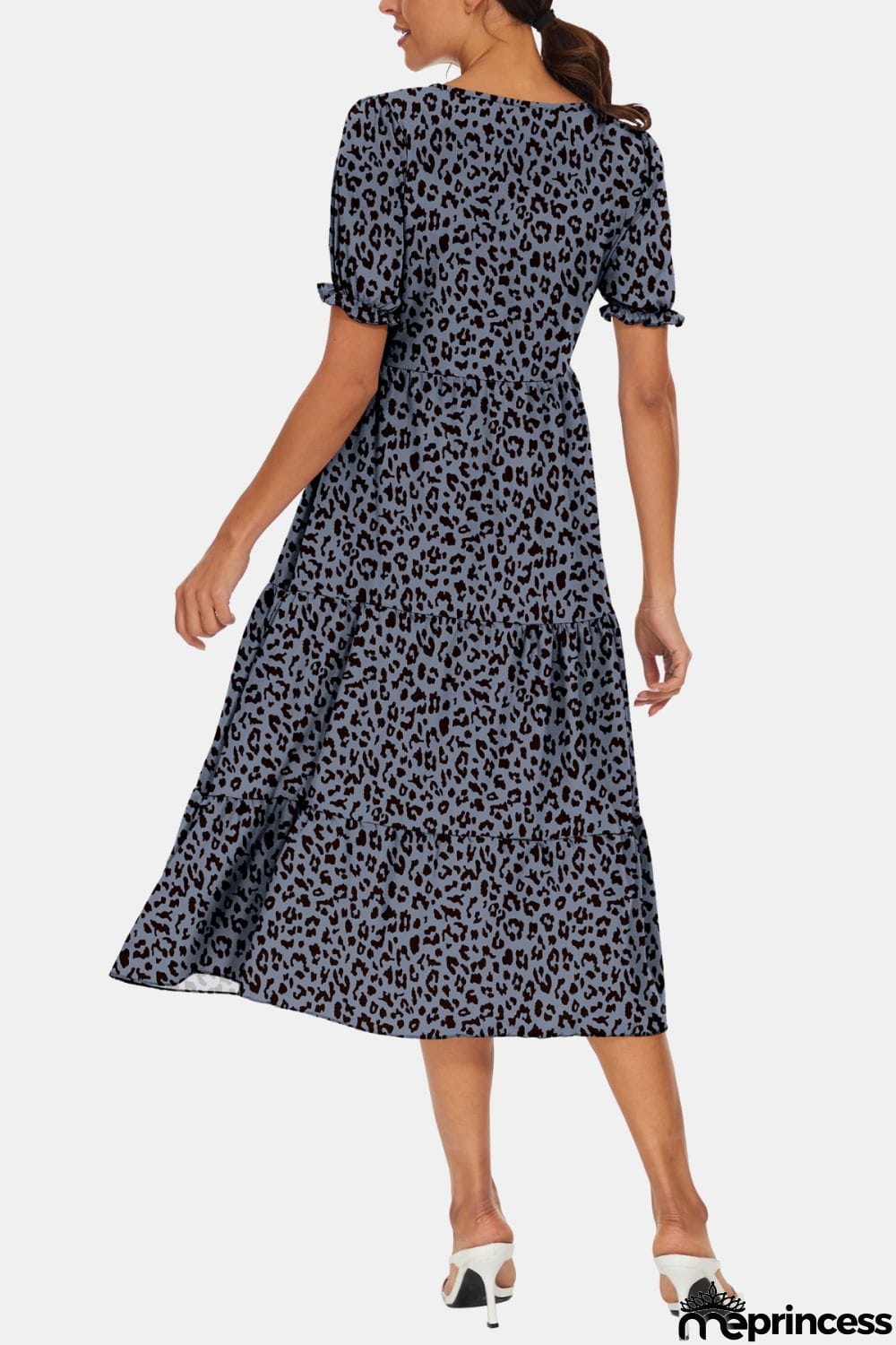Round Neck Flounce Sleeve Midi Dress