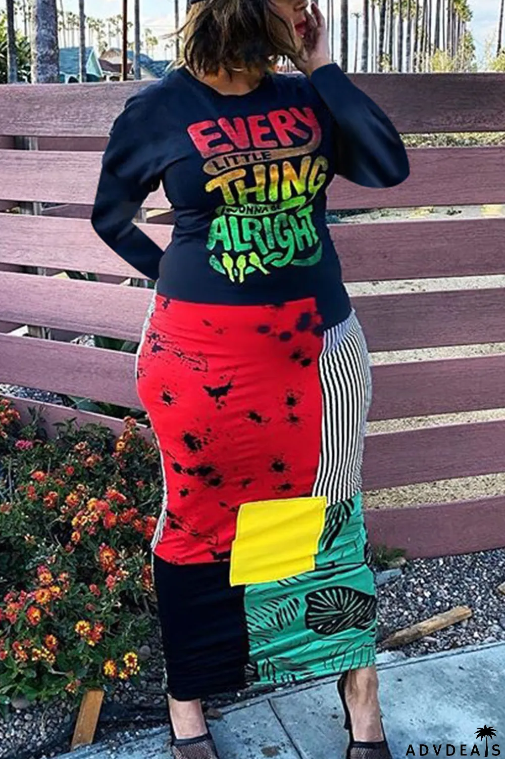 Black and white Elegant Polyester Print O Neck Long Sleeve Ankle Length Long Sleeve Dress Dresses