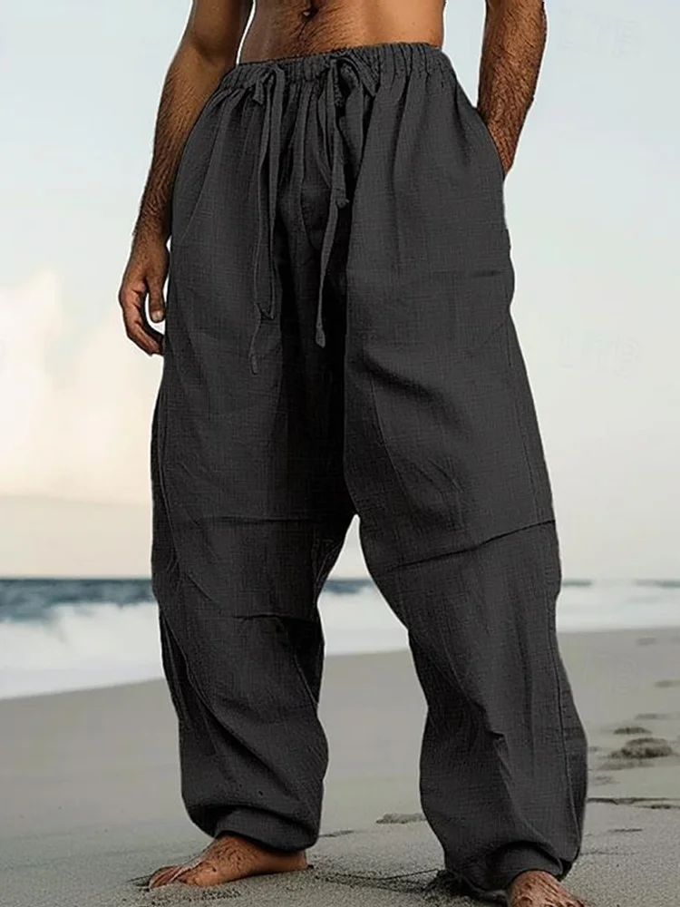 Men's Basic Drawstring Linen Blend Casual Pants