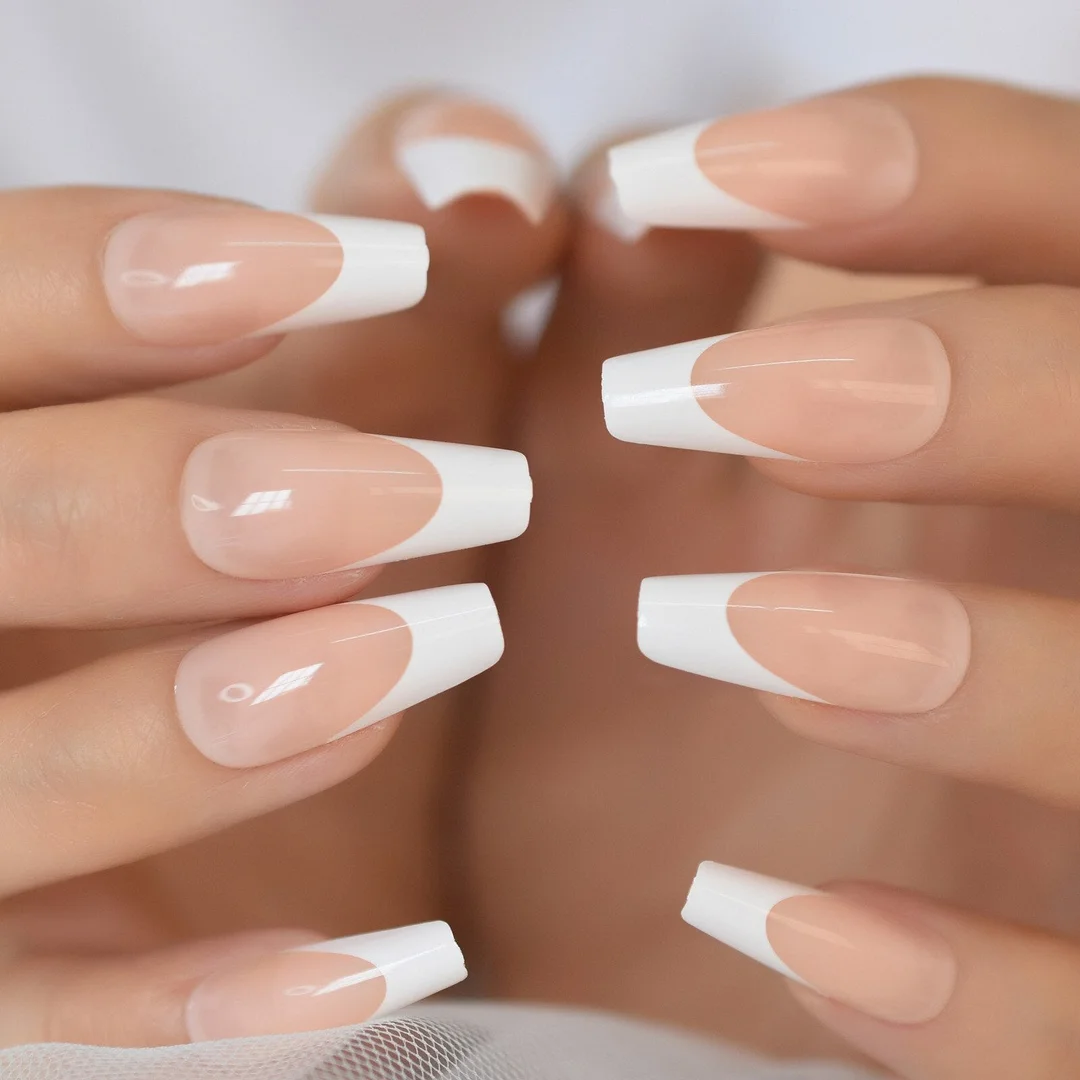 Long Medium Length Ballerina Press On Nails Cloud False Nails Stick On Milky White Fingernails Coffin Faux Ongles-Nail Inspo