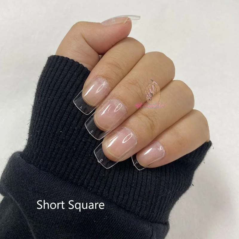 100pcs/box Short Square Almond False Nails Full Cover Press On Acrylic Gel Manicure Nail Art Tips-Nail Inspo