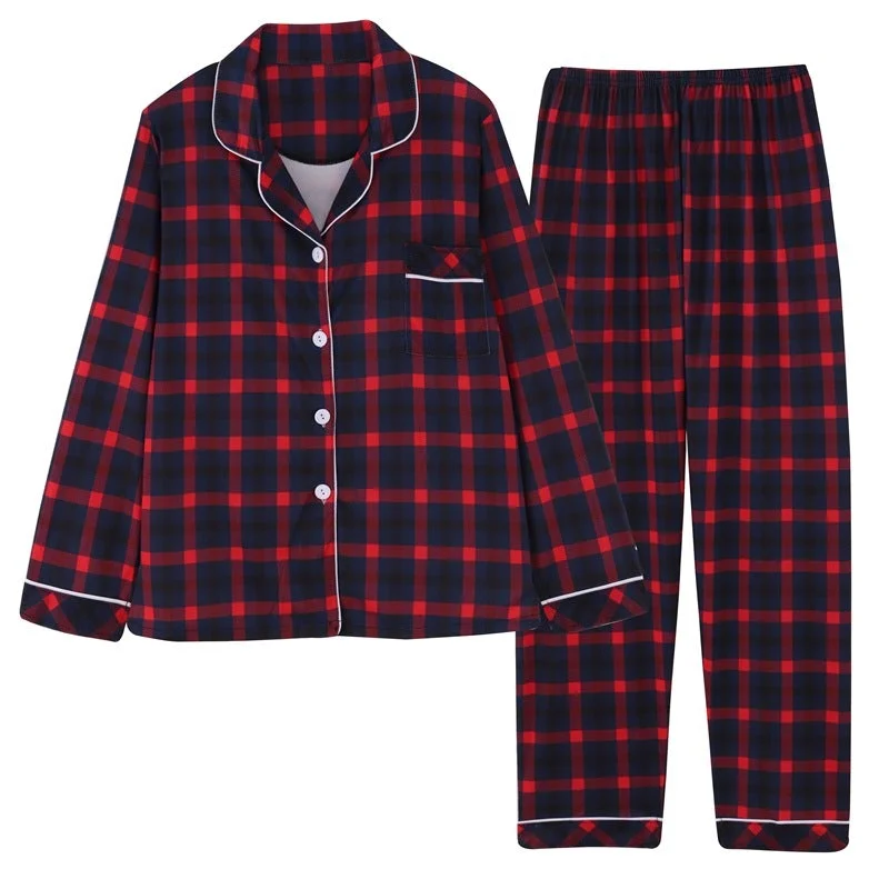 Spring and Autumn Long Sleeve Pajamas Plaid Shirt Homewear