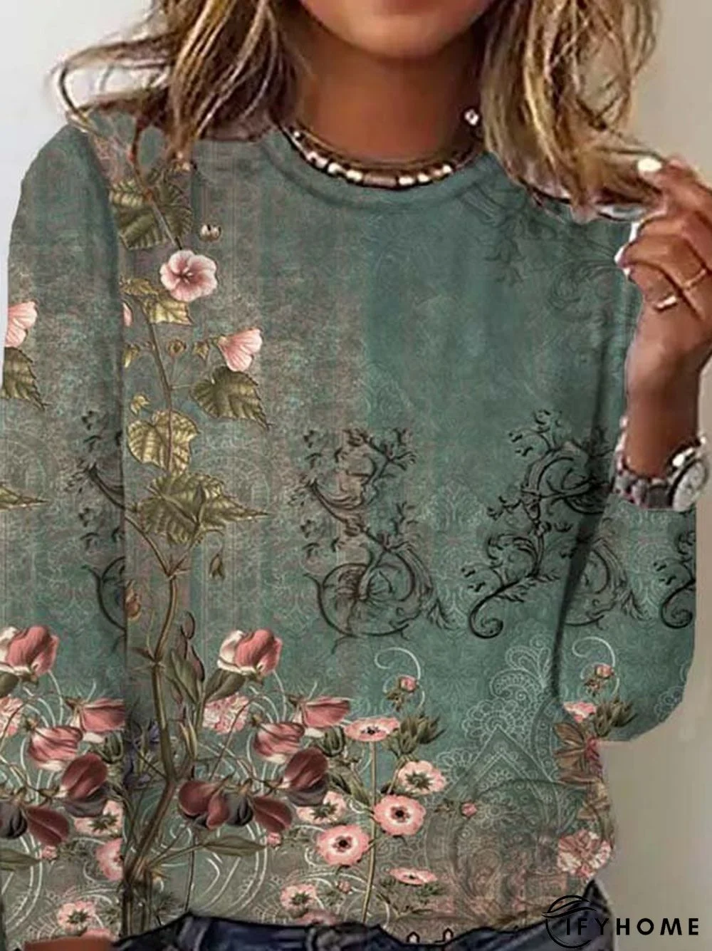 Casual Crew Neck Floral T-Shirt | IFYHOME