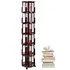 [US Local Warehouse] 6 Tier Bamboo Rotating Bookshelf on Wheels 360 Spinning Book Shelf Tower Round Revolving Bookcase Organizer Rolling Bookshelves for Small Space Corner Bedroom Office