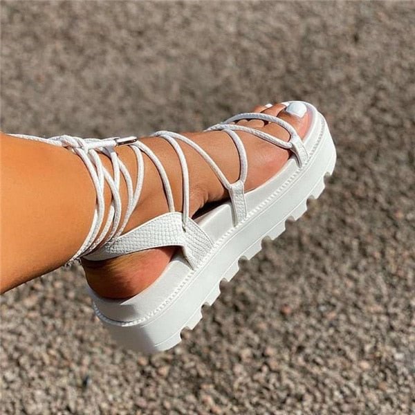 Women's Wedge Sandals Cross Tied Ankle Wrap Platform Heels