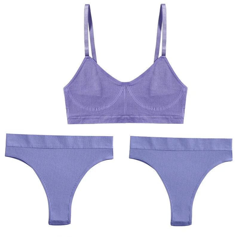 Women Push Up Sports Lingerie Brassiere Set Sexy G-String Seamless Active Bra Panties Set Crop Top High Waist Thong Underwear