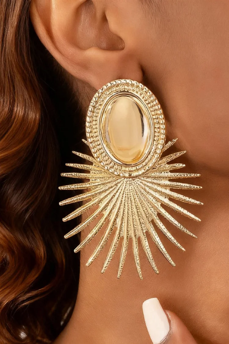 Party Fashion Sunburst Oval Shaped Textured Dangle Earrings 2024 - Xpluswear