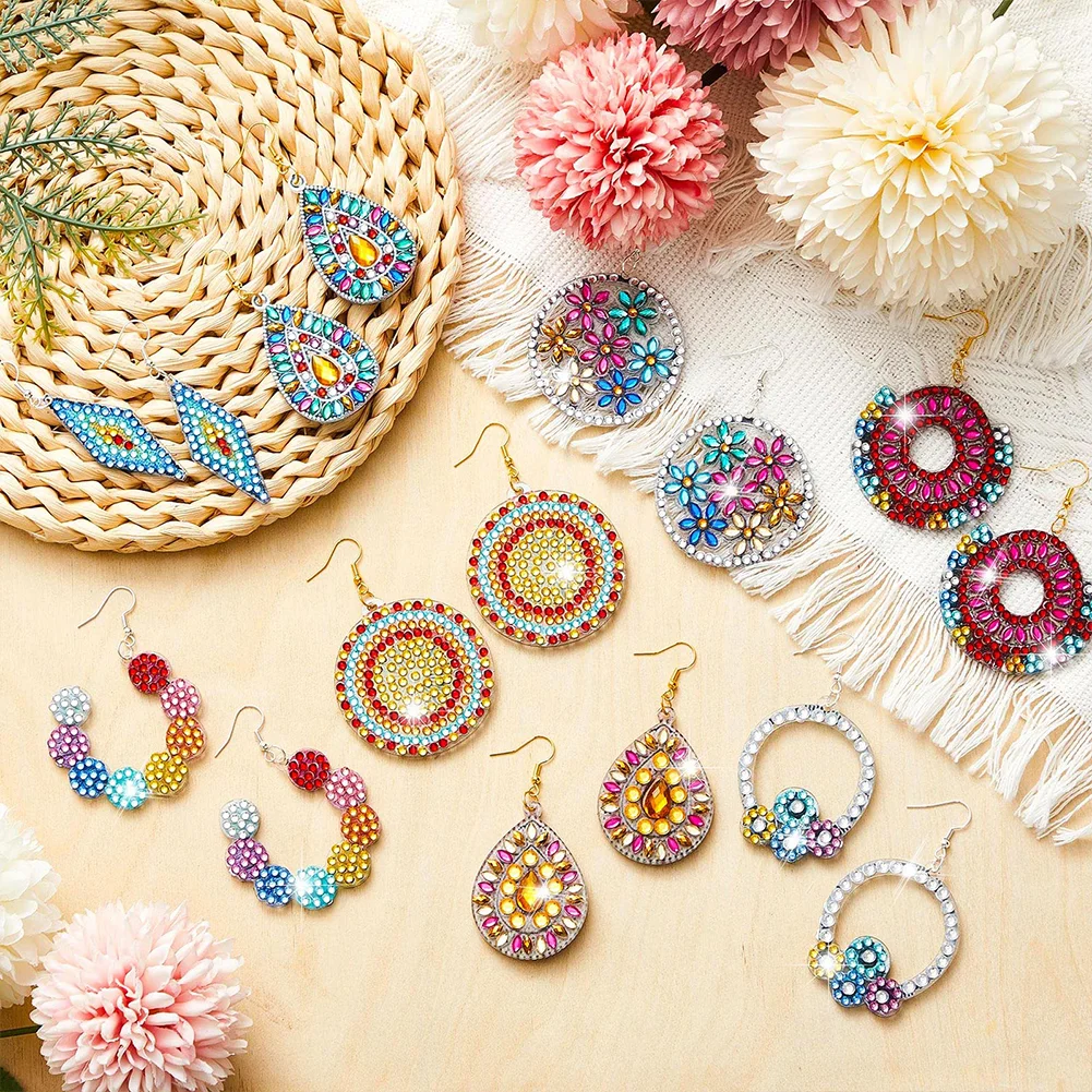 8Pairs Double Sided Diamond Painting DIY Earring Making Kit for Women Girls