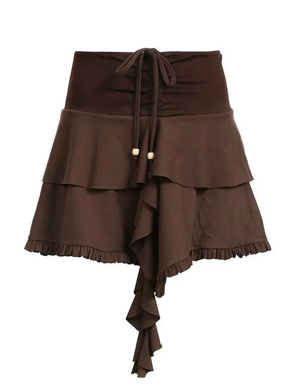 Brownm Lace Double Layer Mini Skirts