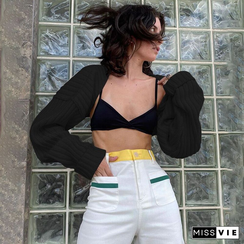 Knitted Cardigans Women Long Sleeve Crop Top Autumn Fashion Casual Sweater Sexy Streetwear Outerwear Female Sweater