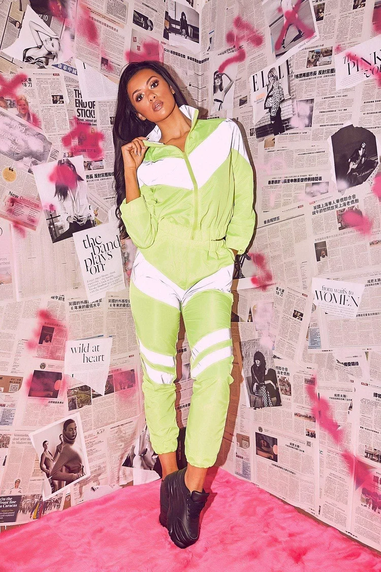 Green Reflective Panel Crop Jacket Katch Me