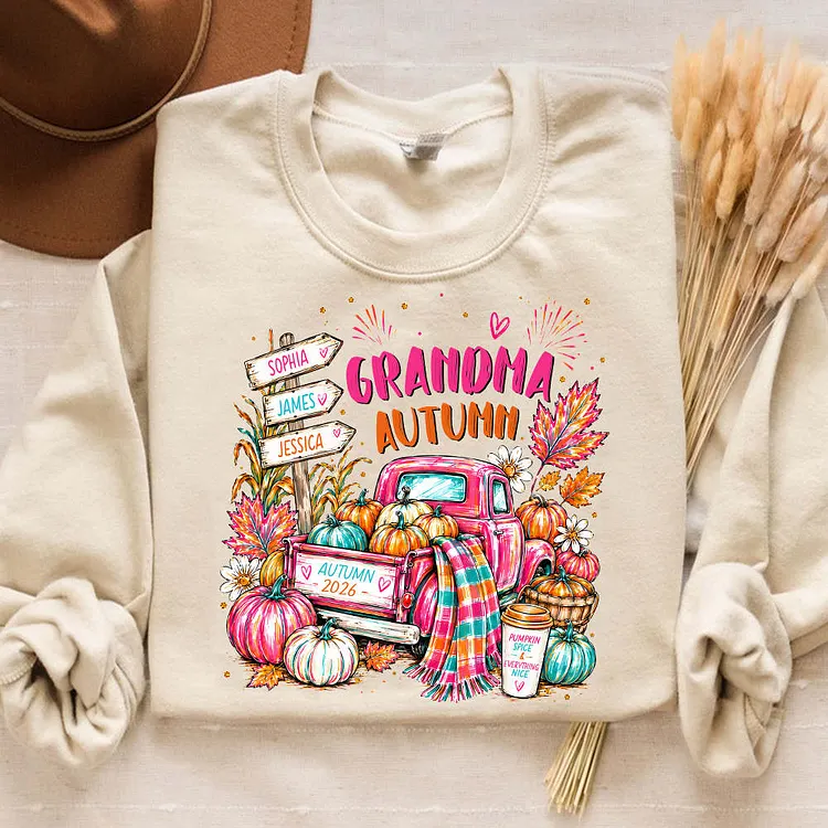 Personalized Grandma Autumn Sweatshirt with Grandkids&rsquo; Names