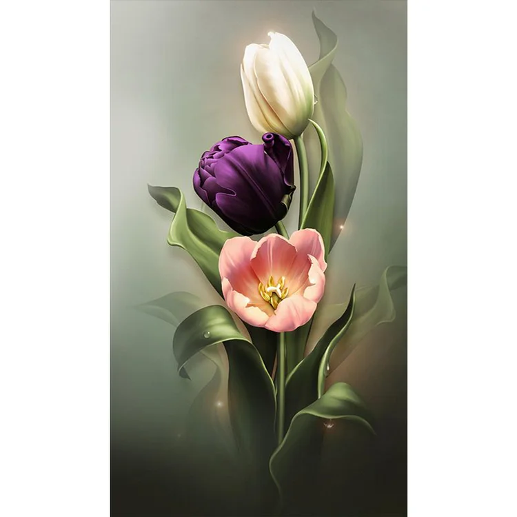 【Huacan Brand】Tulip Flower 11CT Stamped Cross Stitch 30*53CM
