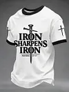 Men's Iron Sharpens Iron Proverbs 27:17 Christian Cross Print Casual Tee