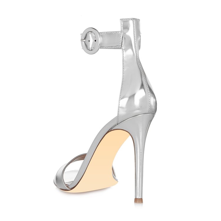 FSJ Silver Metallic Ankle Strap Sandals Open Toe Office Heels |FSJ Shoes