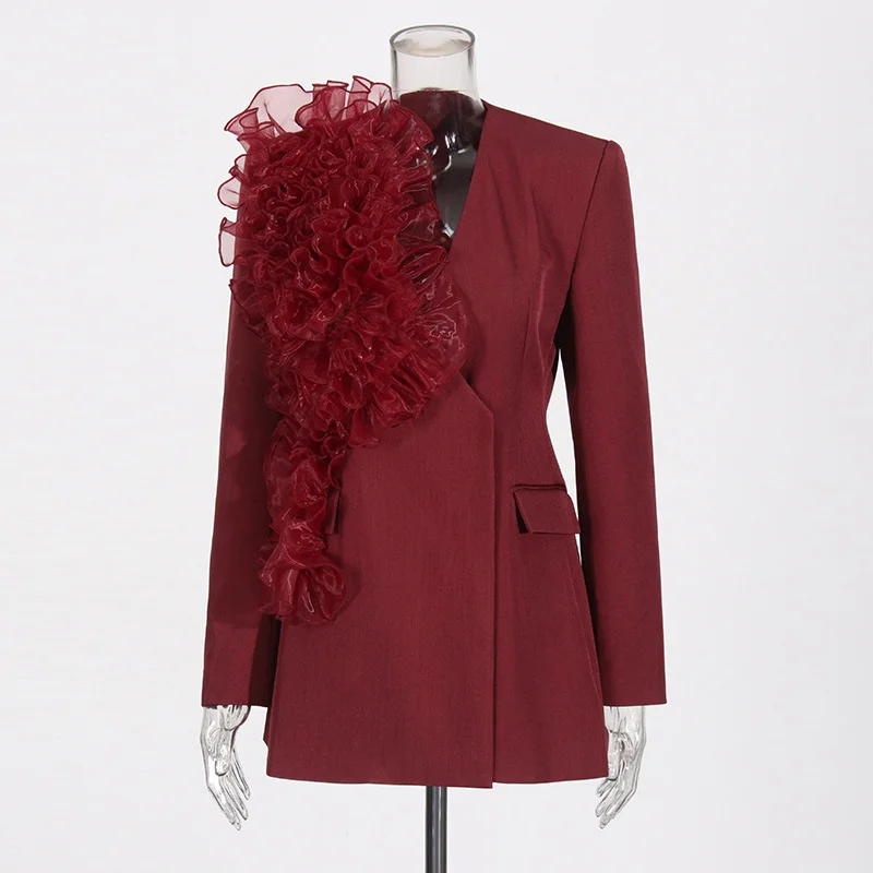 Zingj French Vintage Suit Jacket 2025 New Three-Dimensional Splicing Lotus Edge Decoration Angola Red Small Suit Woman